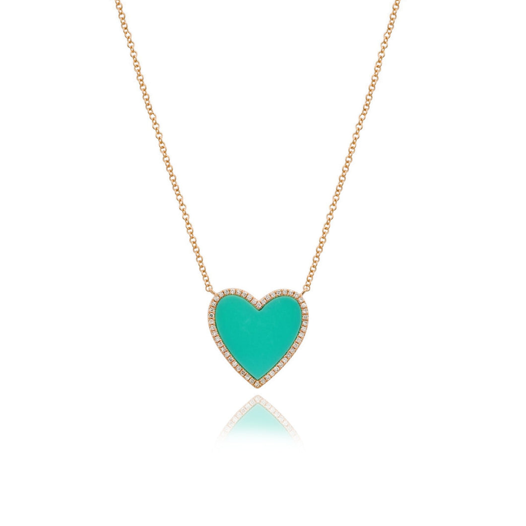 Large Pave Outline Turquoise Heart Necklace