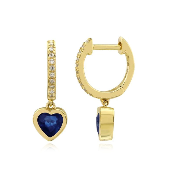 Dangling Bezel Gemstone Heart Huggies