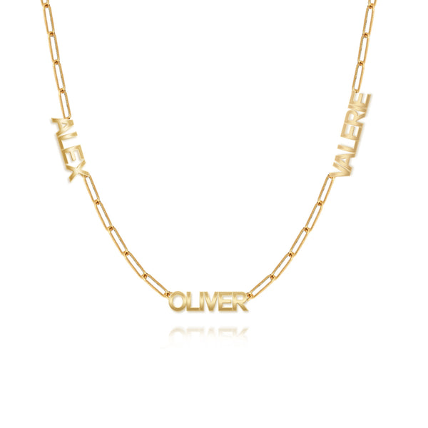 Cutout Paperclip Gold Names Necklace