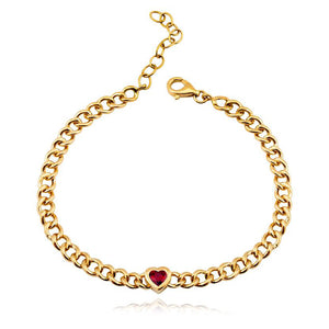 Bezel Heart Gemstone Cuban Bracelet