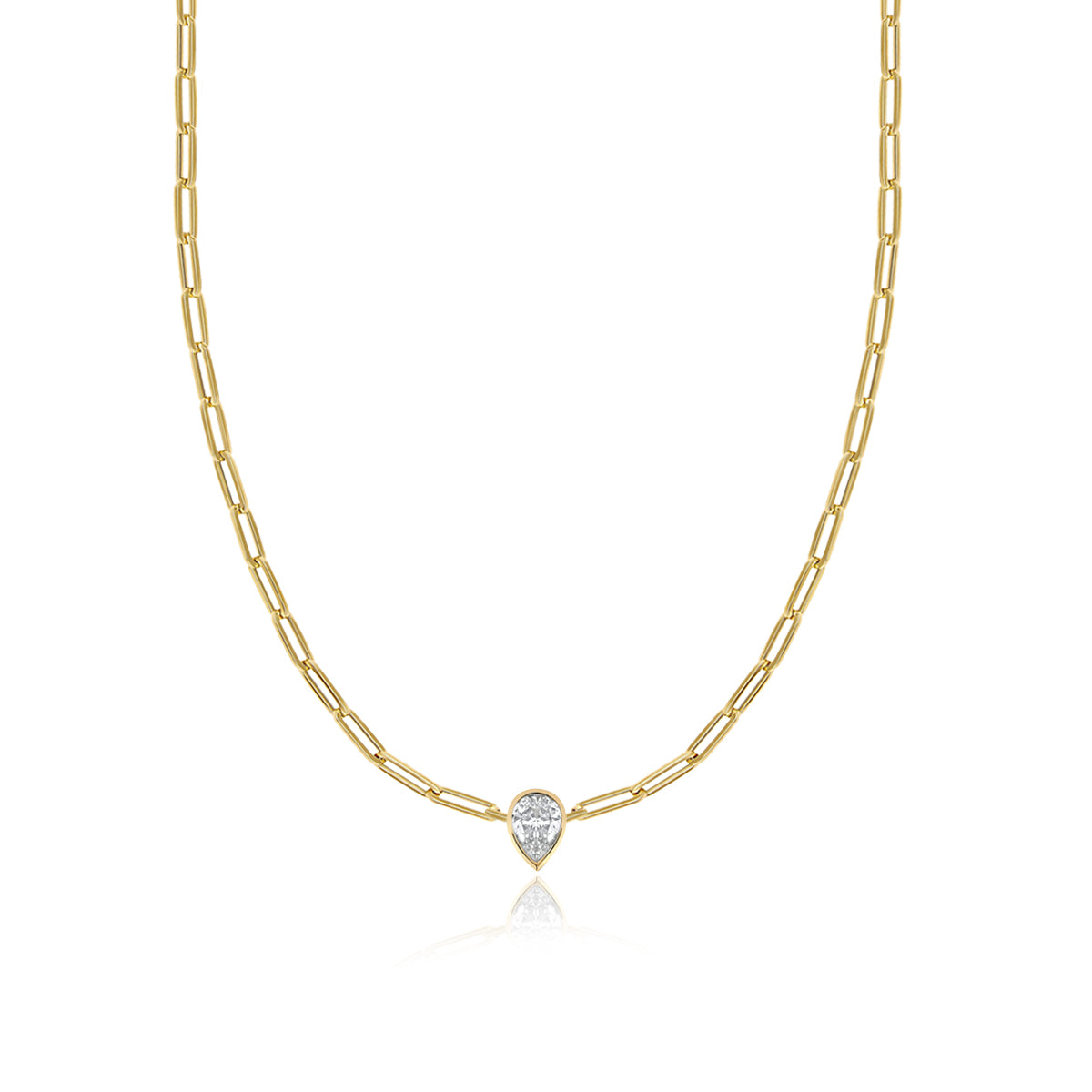 Bezel Diamond Solitaire Paperclip Necklace – Alev Jewelry