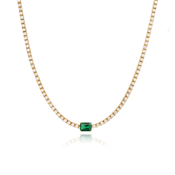 Emerald Cut Gemstone Tennis Necklace