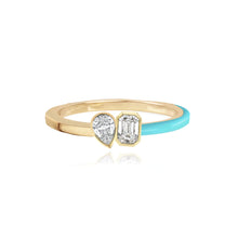 Load image into Gallery viewer, Two-Diamonds Bezel Half Enamel Half Gold Ring
