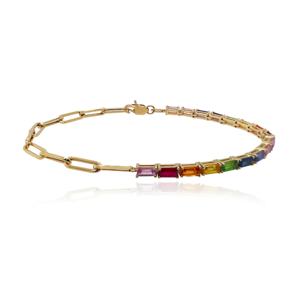 Half & Half Baguette Gemstone Tennis Paperclip Bracelet – Alev Jewelry