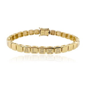 Large Golden Square Pave Personalized Bracelet