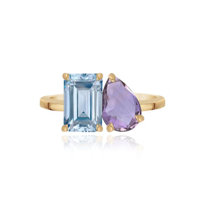 Medium Two-Gemstones Gold Ring