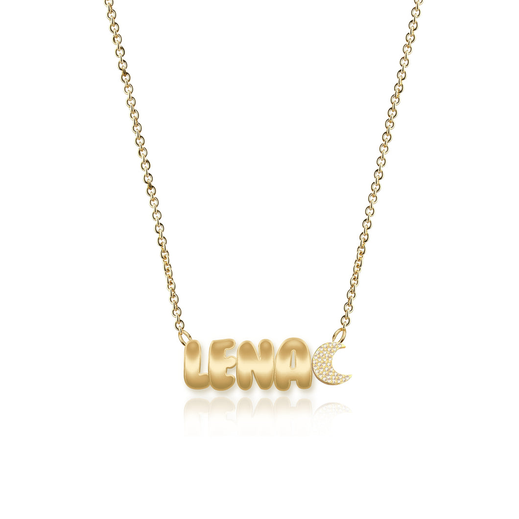 Cutout Gold Name & Pave Charm Necklace