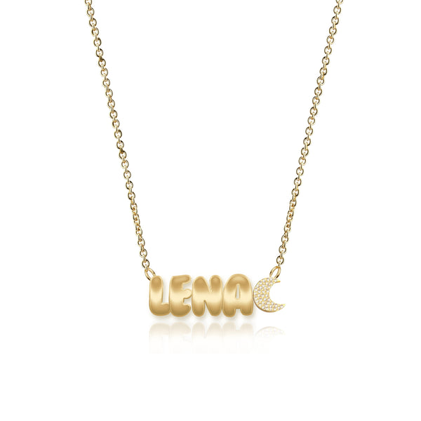 Cutout Gold Name & Pave Charm Necklace