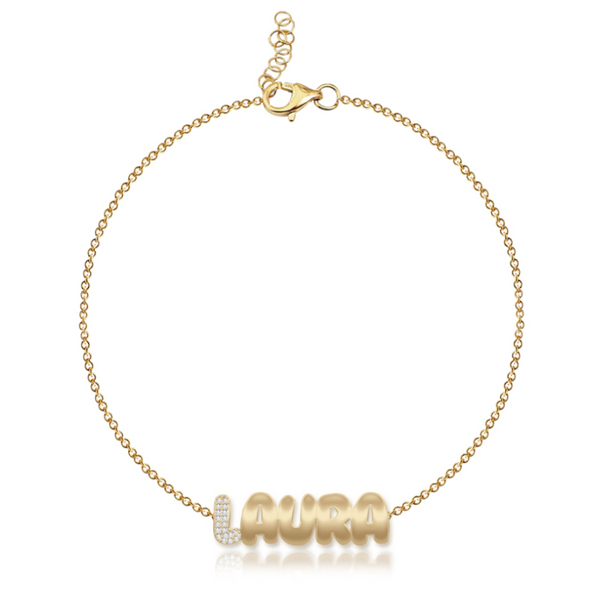 Personalized Pave and Gold Chain Bracelet