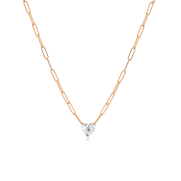 Solitaire Diamond Heart Paperclip Necklace