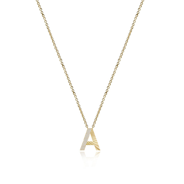 Fluted Side Pave Initial Necklace