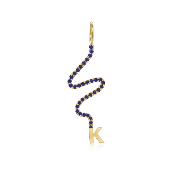 Wiggly Gemstone Initial Gold Charm