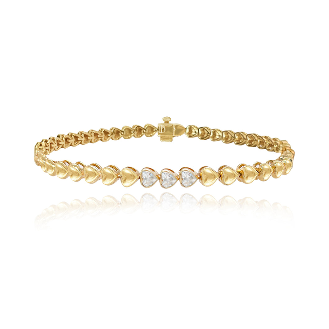 Three Heart Diamond Golden Bracelet