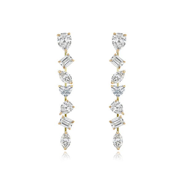 Seven Multi Shape Diamonds Drop Earrings